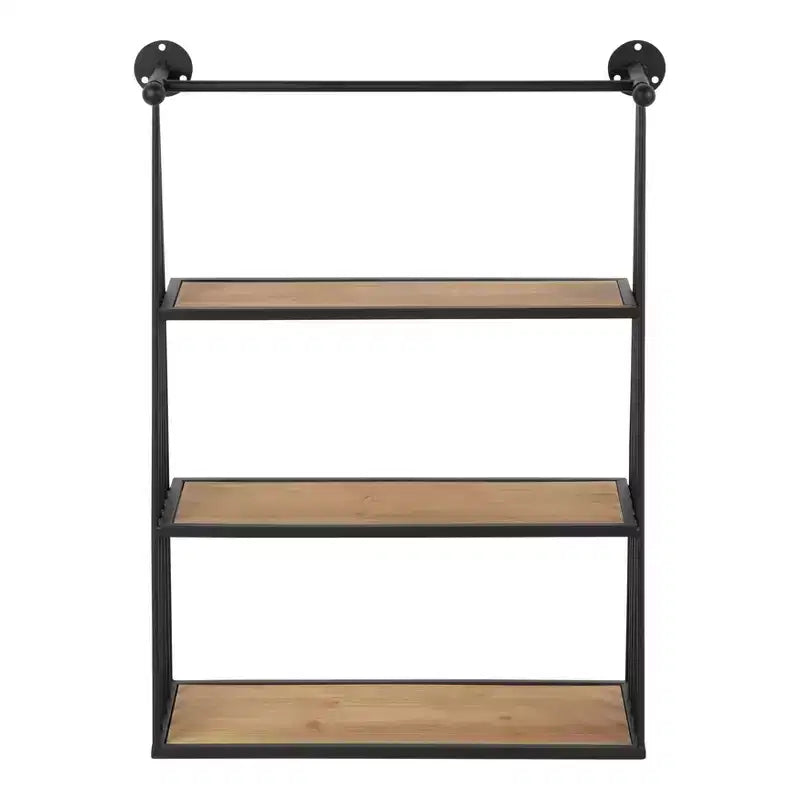 Étagère murale suspendue Nevin 23 po x 30 po marron rustique/noir – Kate and Laurel : Cadre en métal, 3 étagères ouvertes