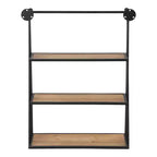Étagère murale suspendue Nevin 23 po x 30 po marron rustique/noir – Kate and Laurel : Cadre en métal, 3 étagères ouvertes