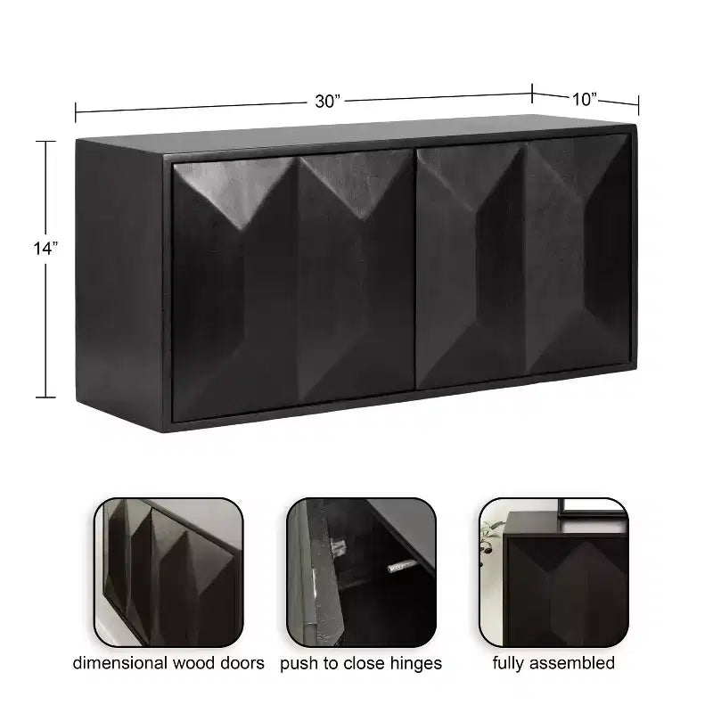 Kate & Laurel All Things Decor Armoire murale deux portes Ranier noire 30 po x 10 po x 14 po