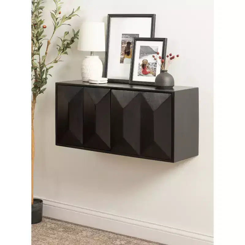 Kate & Laurel All Things Decor Armoire murale deux portes Ranier noire 30 po x 10 po x 14 po