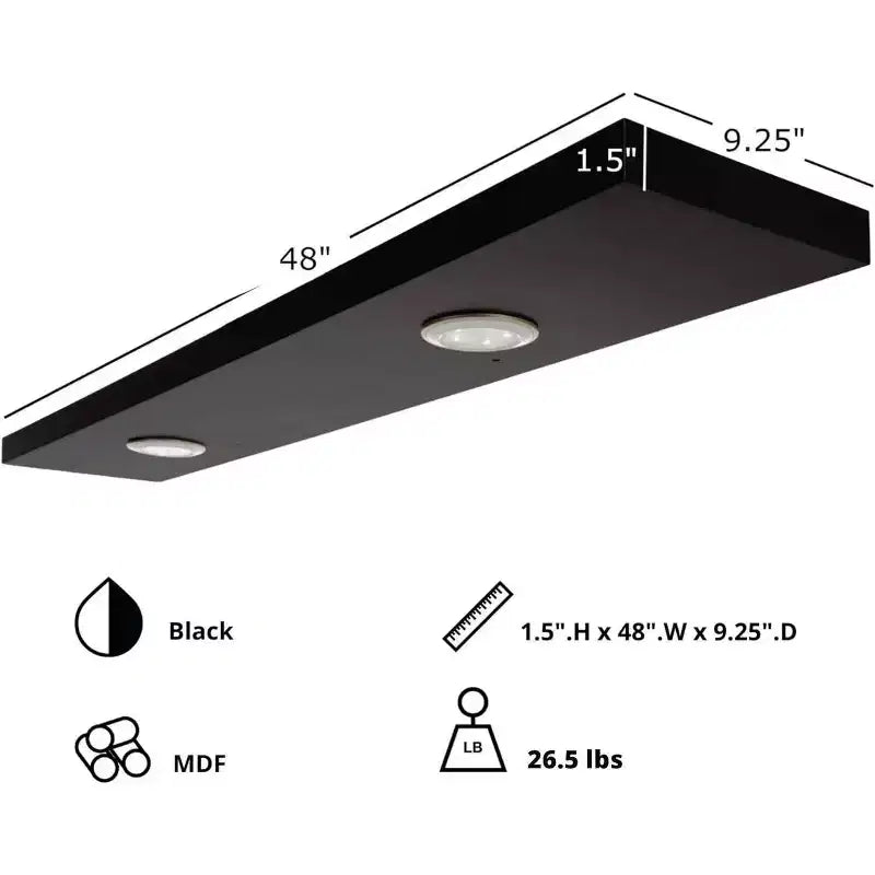 Kiera Grace Aberg Étagère murale flottante noire 47"x9" : DEL intégrée, activation tactile, composite de MDF