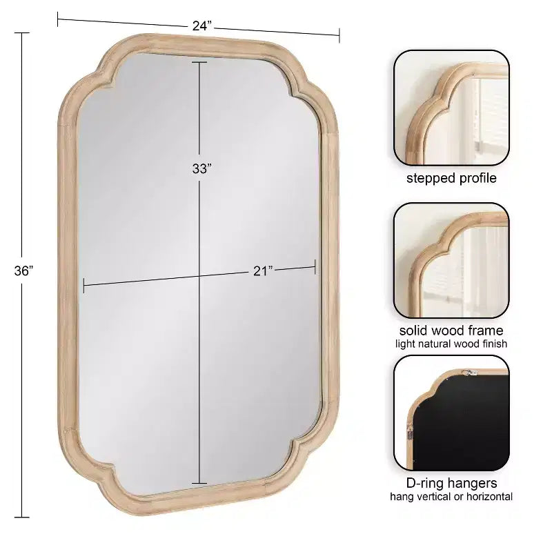 Miroir mural décoratif à bords festonnés « Glenby » de 61 x 91 cm, naturel, de Kate & Laurel