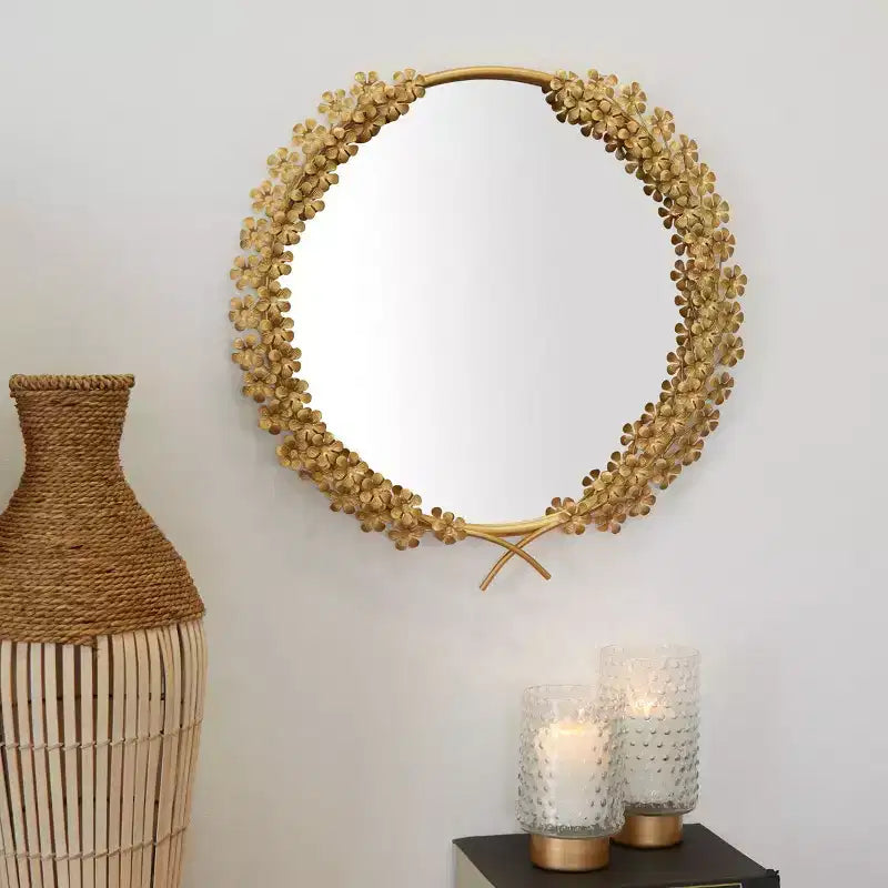 Metal Floral 3D Wall Mirror Gold - CosmoLiving by Cosmopolitan: Entryway, Traditional Style, No Assembly Required