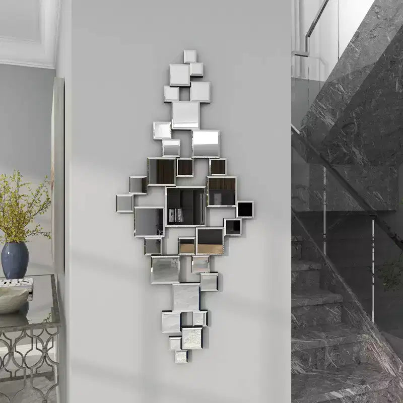 Miroir mural géométrique en verre Olivia & May 48"X21" avec miroirs carrés, argenté