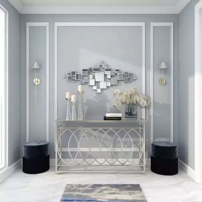 Miroir mural géométrique en verre Olivia & May 48"X21" avec miroirs carrés, argenté