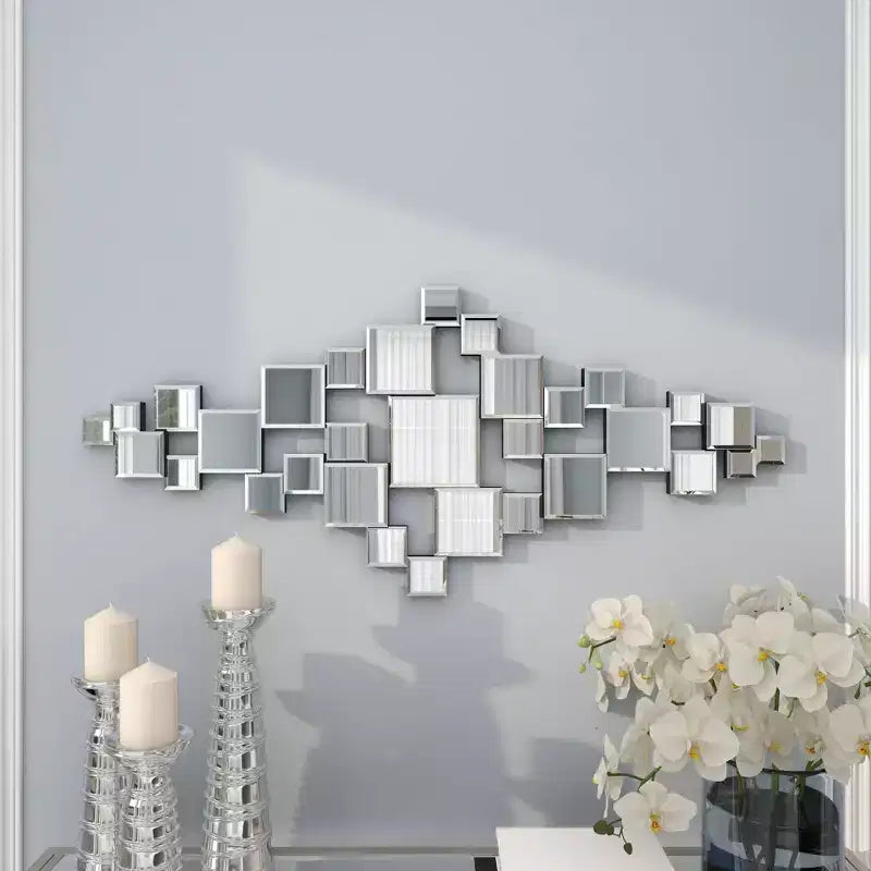 Miroir mural géométrique en verre Olivia & May 48"X21" avec miroirs carrés, argenté