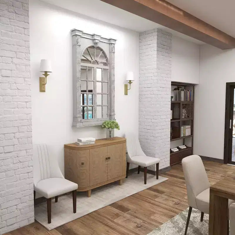 Miroir mural inspiré des carreaux de fenêtre en bois avec haut arqué et crème vieilli - Olivia & May : style vintage, aucun assemblage requis