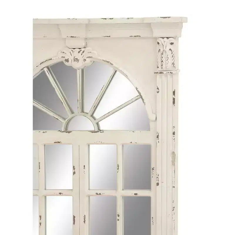Miroir mural inspiré des carreaux de fenêtre en bois avec haut arqué et crème vieilli - Olivia & May : style vintage, aucun assemblage requis