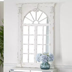 Miroir mural inspiré des carreaux de fenêtre en bois avec haut arqué et crème vieilli - Olivia & May : style vintage, aucun assemblage requis