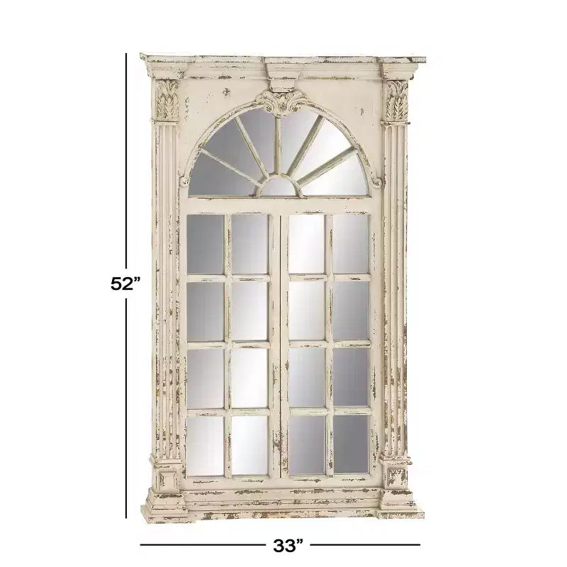 Miroir mural inspiré des carreaux de fenêtre en bois avec haut arqué et crème vieilli - Olivia & May : style vintage, aucun assemblage requis