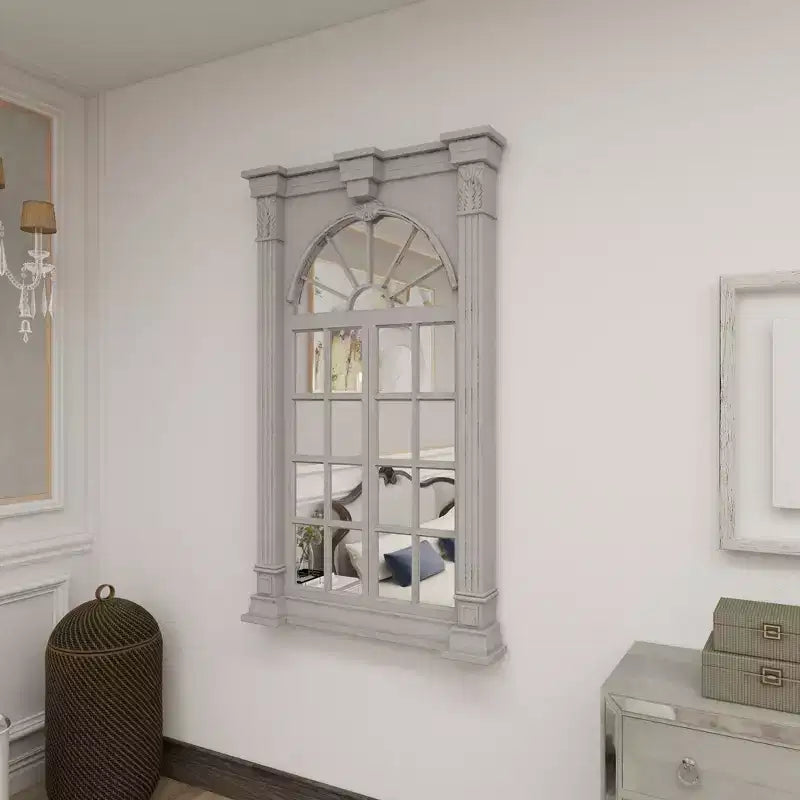 Miroir mural inspiré des carreaux de fenêtre en bois avec haut arqué et crème vieilli - Olivia & May : style vintage, aucun assemblage requis
