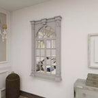 Miroir mural inspiré des carreaux de fenêtre en bois avec haut arqué et crème vieilli - Olivia & May : style vintage, aucun assemblage requis