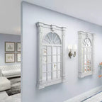 Miroir mural inspiré des carreaux de fenêtre en bois avec haut arqué et crème vieilli - Olivia & May : style vintage, aucun assemblage requis