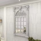 Miroir mural inspiré des carreaux de fenêtre en bois avec haut arqué et crème vieilli - Olivia & May : style vintage, aucun assemblage requis