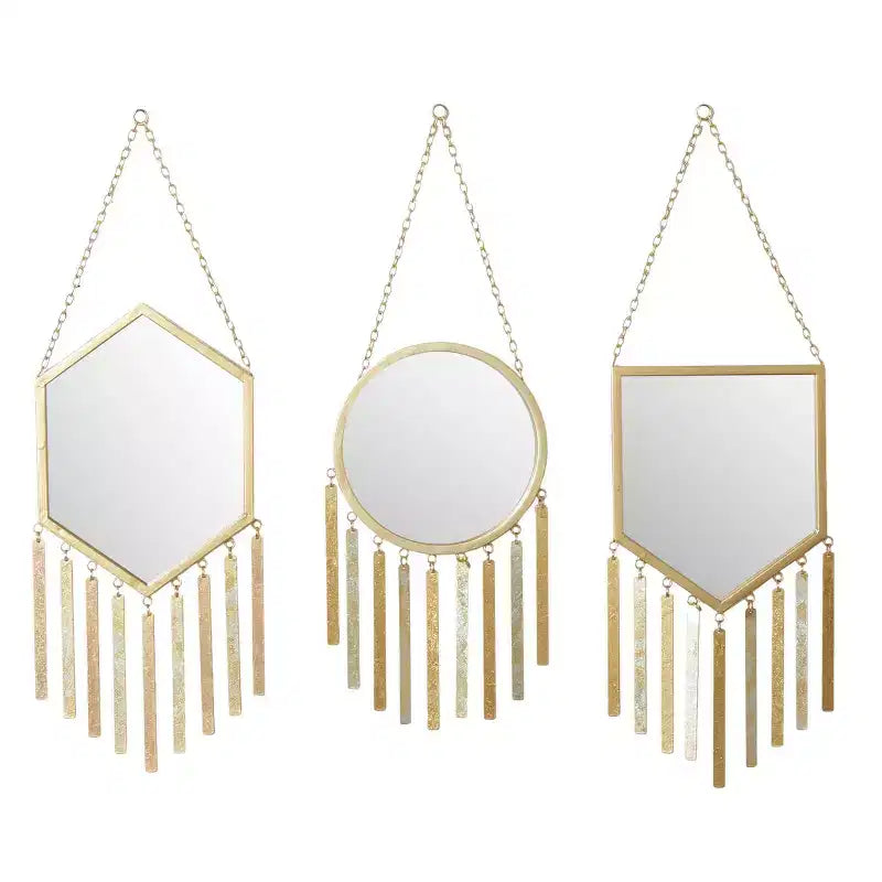 Farmhouse Metal Wall Mirror Gold Set of 3 - Olivia & May: Iron Frame, Novelty Shape, No Assembly Required