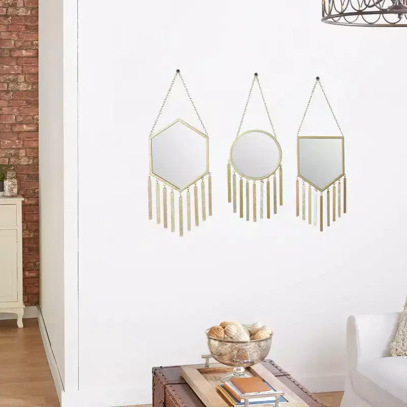Miroir Mural en Métal Ferme Doré Lot de 3 - Olivia & May : Cadre en Fer, Forme Originale, Aucun Assemblage Requis