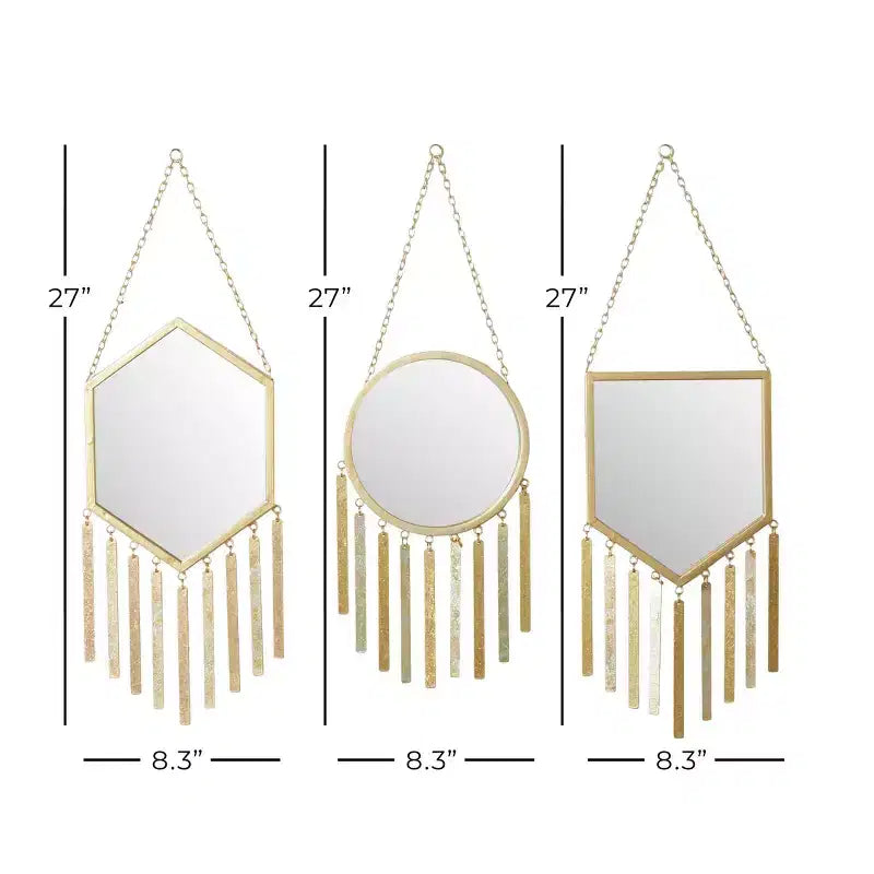 Miroir Mural en Métal Ferme Doré Lot de 3 - Olivia & May : Cadre en Fer, Forme Originale, Aucun Assemblage Requis