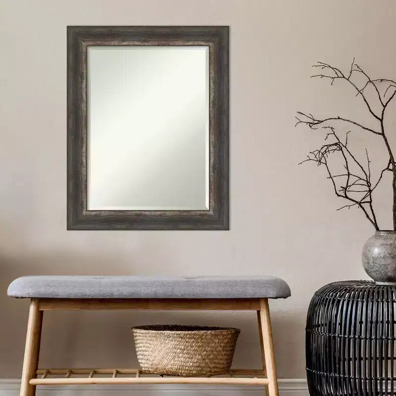 Miroir mural encadré rustique en écorce, 23" x 29", marron - Amanti Art : Verre biseauté moderne, aucun assemblage requis