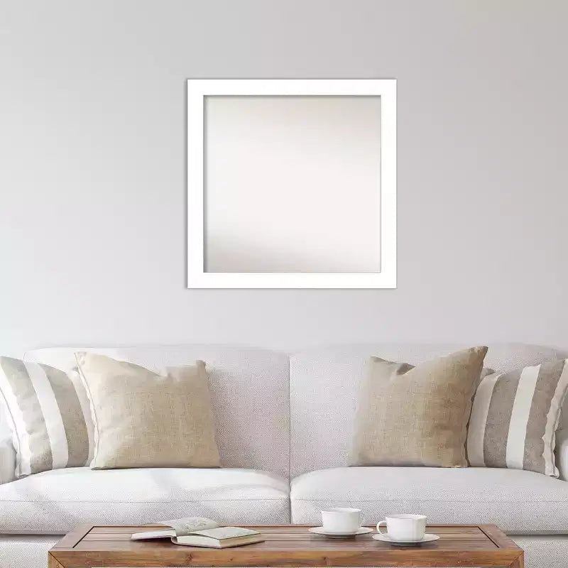 Miroir mural biseauté de 30 po x 30 po, sans biseau, blanc - Amanti Art