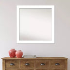 Miroir mural biseauté de 30 po x 30 po, sans biseau, blanc - Amanti Art