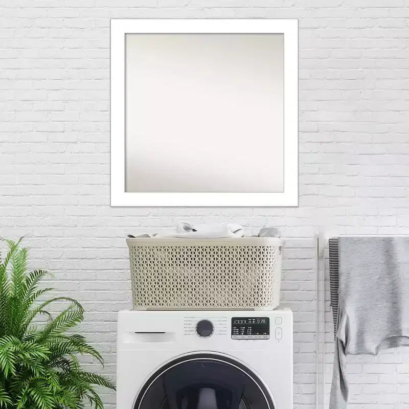 Miroir mural biseauté de 30 po x 30 po, sans biseau, blanc - Amanti Art