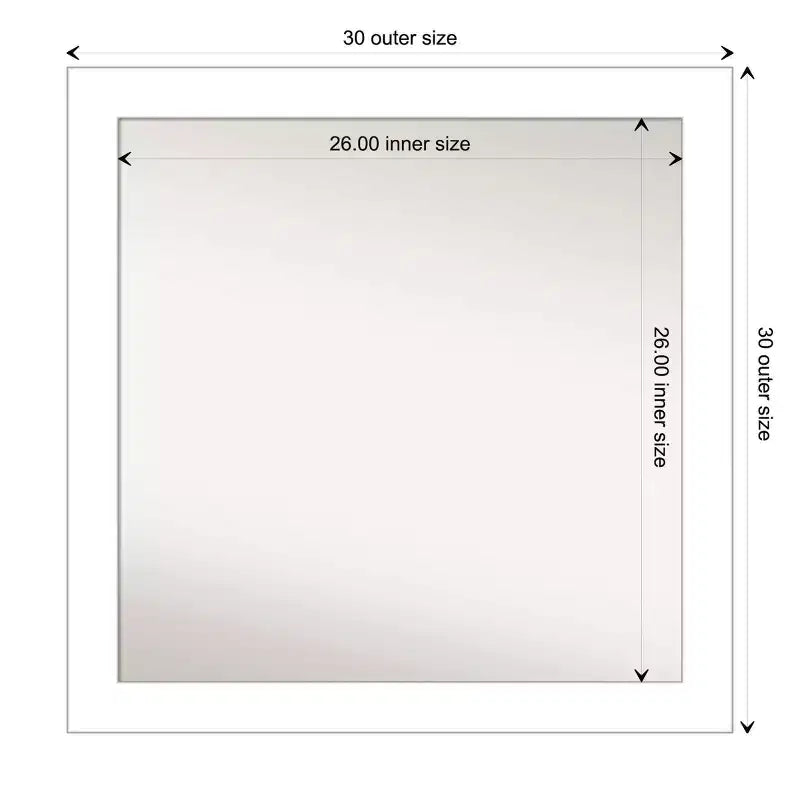 Miroir mural biseauté de 30 po x 30 po, sans biseau, blanc - Amanti Art