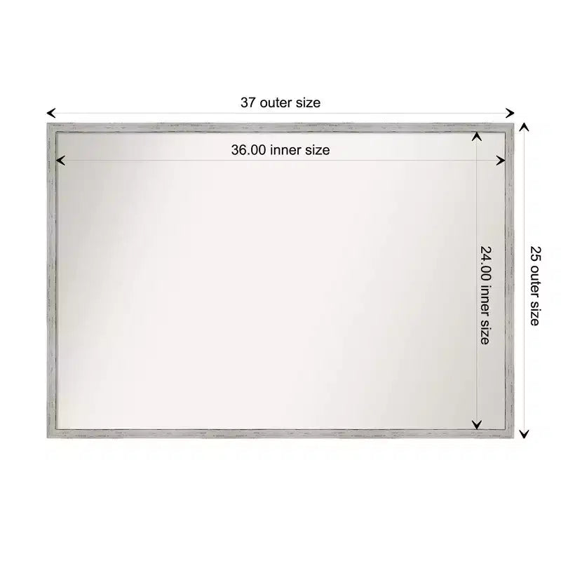 Miroir mural de salle de bain étroit en bois blanc Shiplap sans biseau 37 po x 25 po - Amanti Art : Rectangle moderne, Quincaillerie de montage incluse