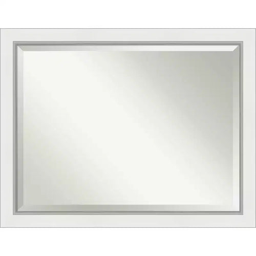 45" x 35" Eva White Silver Framed Bathroom Vanity Wall Mirror - Amanti Art: Modern Rectangular, Beveled, Wood Frame, Wall Mounted