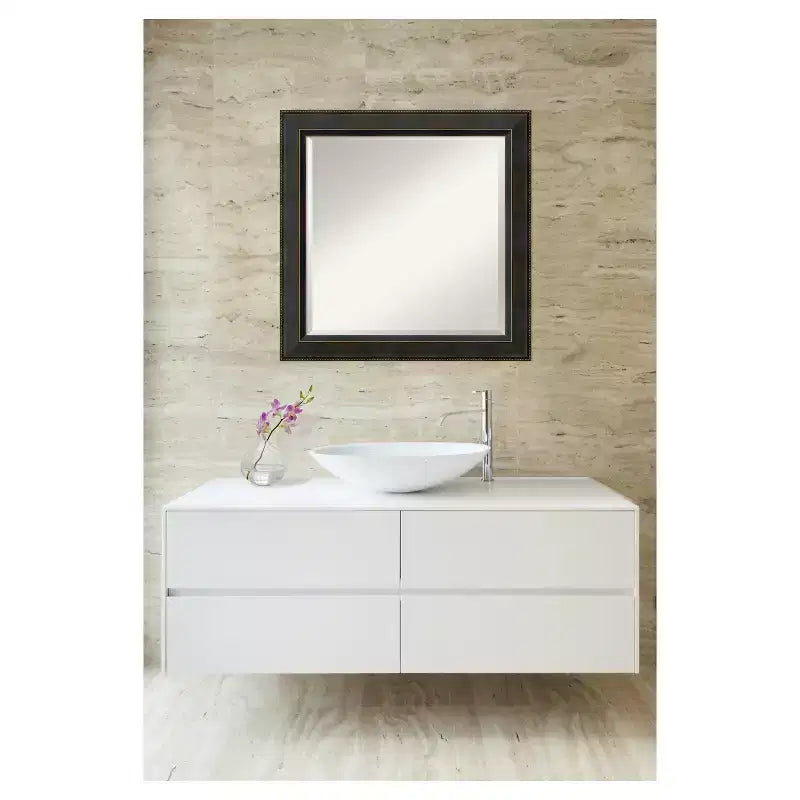 Miroir mural encadré en bois bronze Signore 24" x 24" - Amanti Art : carré biseauté, aucun assemblage, décor traditionnel