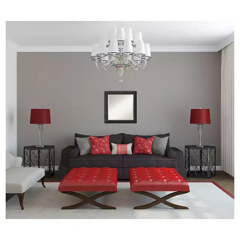 Miroir mural encadré en bois bronze Signore 24" x 24" - Amanti Art : carré biseauté, aucun assemblage, décor traditionnel