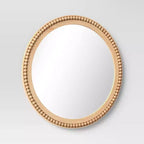 Miroir mural rond en bois à perles de 71 cm - Natural - Threshold™ : Détails perlés, aucun assemblage requis
