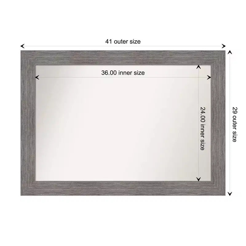 Miroir mural gris Amanti Art 42"x30" avec cadre à fines rayures et sans biseau : Rectangle moderne, matériel de fixation inclus