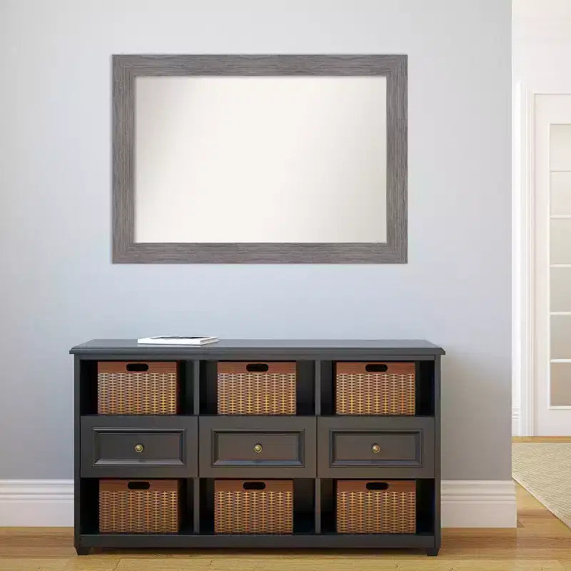 Miroir mural gris Amanti Art 42"x30" avec cadre à fines rayures et sans biseau : Rectangle moderne, matériel de fixation inclus