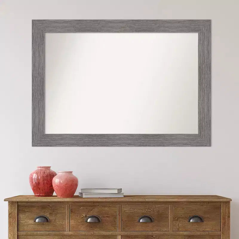 Miroir mural gris Amanti Art 42"x30" avec cadre à fines rayures et sans biseau : Rectangle moderne, matériel de fixation inclus