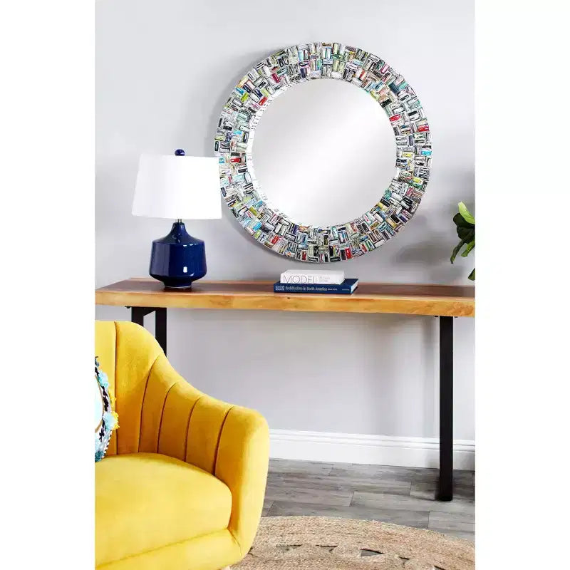 Miroir mural en verre fait à la main à partir de magazines recyclés - Olivia & May : Décoration bohème, cadre en velours, aucun assemblage requis