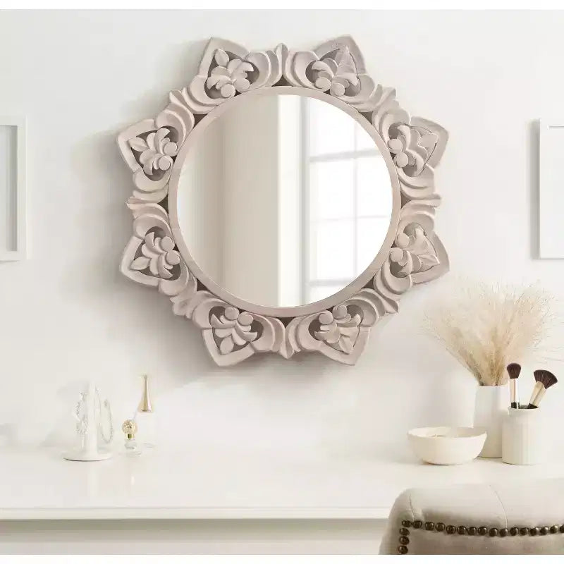 Kate & Laurel All Things Decor Miroir en Bois Sculpté Meera 71cmx71cm Marron : Éclat d'Artisan, Aucun Assemblage Requis