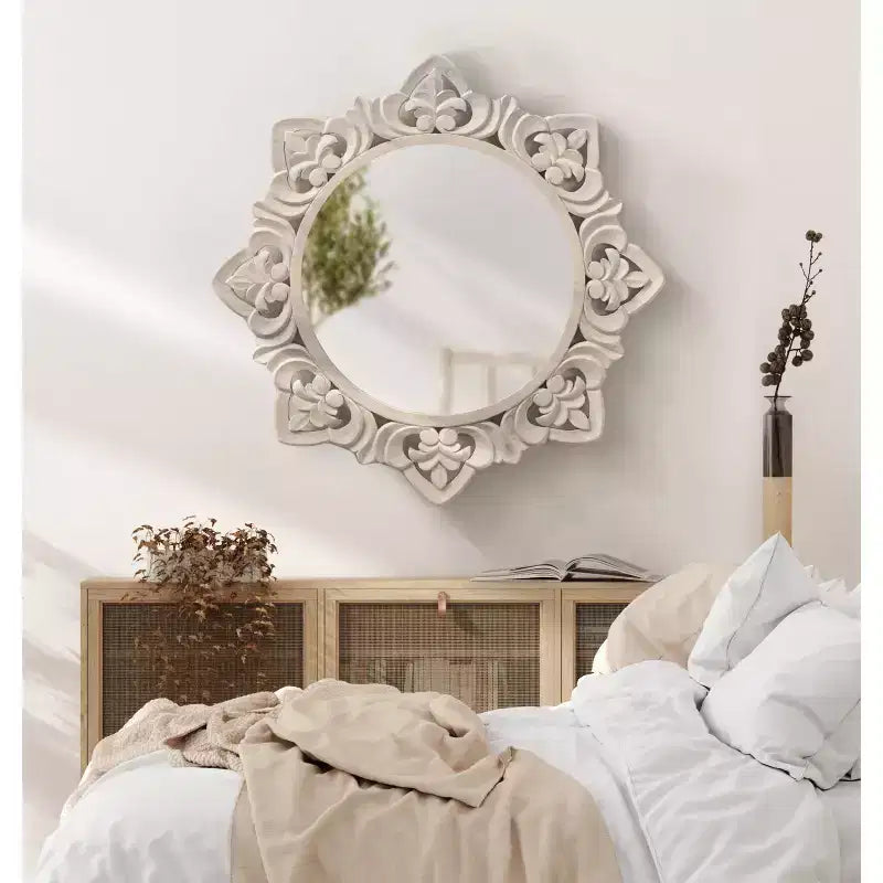 Kate & Laurel All Things Decor Miroir en Bois Sculpté Meera 71cmx71cm Marron : Éclat d'Artisan, Aucun Assemblage Requis