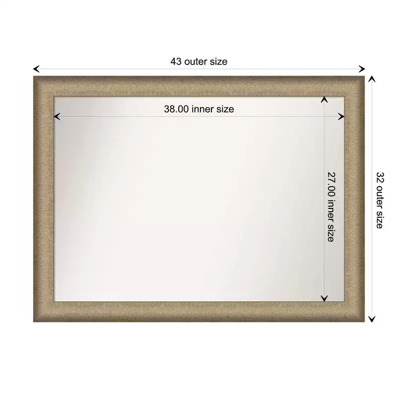 Miroir mural élégant en bronze brossé sans biseau de 43 po x 32 po - Amanti Art : Cadre en polystyrène, quincaillerie de fixation incluse