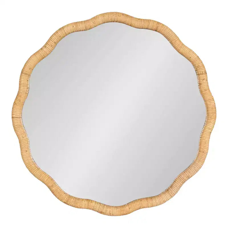 Kate & Laurel All Things Decor 26"x26" Rahfy Scallop Framed Wall Mirror Natural: Bohemian Style, No Assembly Required