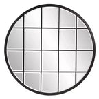 Howard Elliott 36"x36" Round Wall Mirror with Metal Windowpane Frame: Oil Rubbed Bronze, Beveled Glass, No Assembly Required