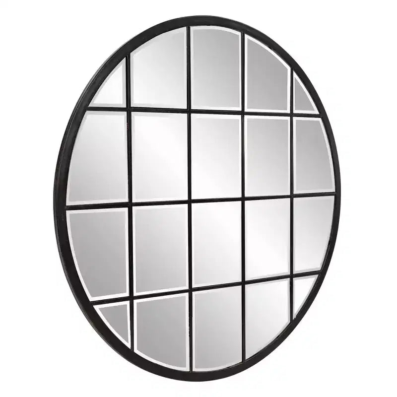 Miroir mural rond 36"x36" Howard Elliott avec cadre en métal à carreaux : bronze huilé, verre biseauté, aucun assemblage requis