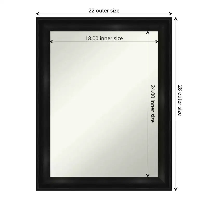 Miroir mural de salle de bain noir Amanti Art, collection moderne rectangulaire, 22" x 28", cadre en polystyrène, à monter au mur, non biseauté