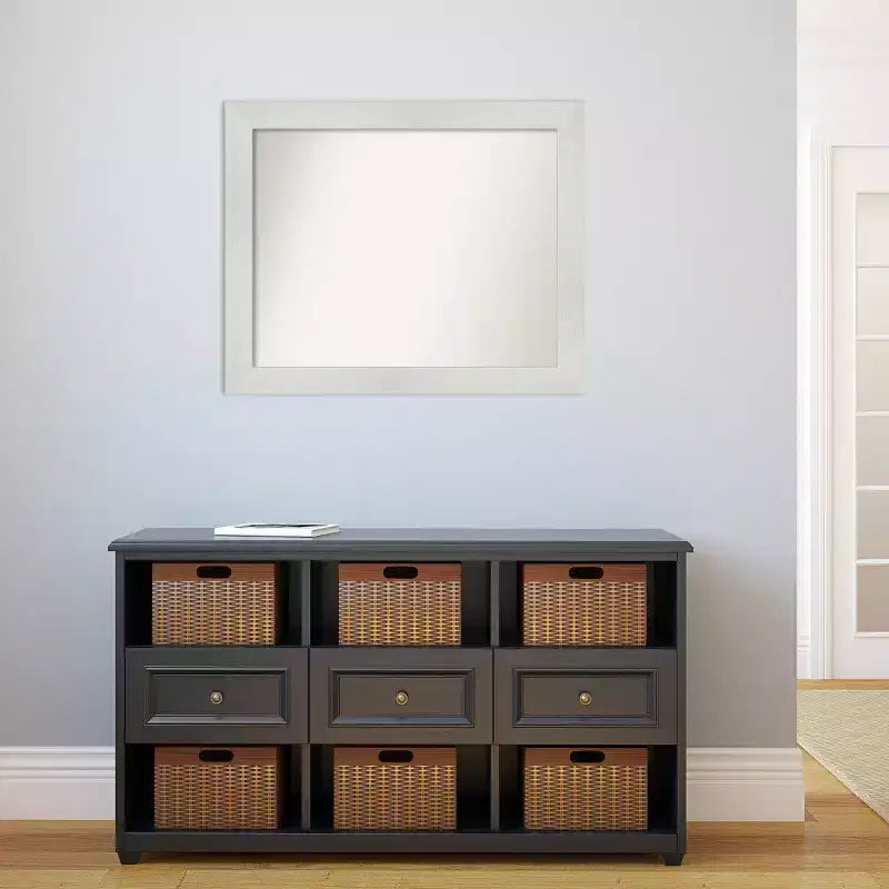 Miroir mural mosaïque blanc non biseauté 33" x 27" - Amanti Art : Rectangle moderne, Quincaillerie de montage incluse