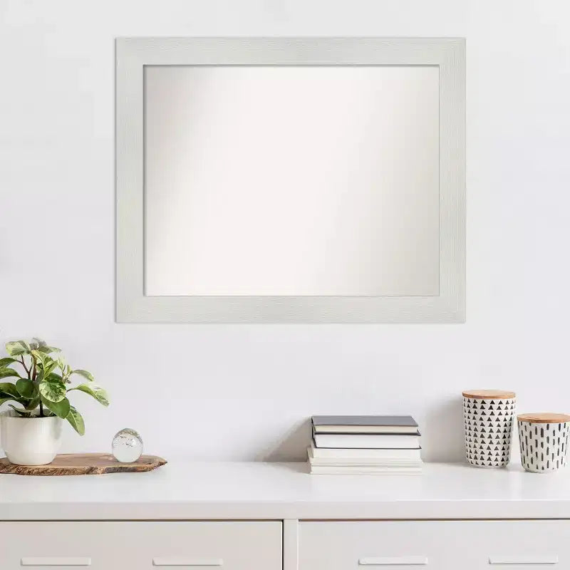 Miroir mural mosaïque blanc non biseauté 33" x 27" - Amanti Art : Rectangle moderne, Quincaillerie de montage incluse