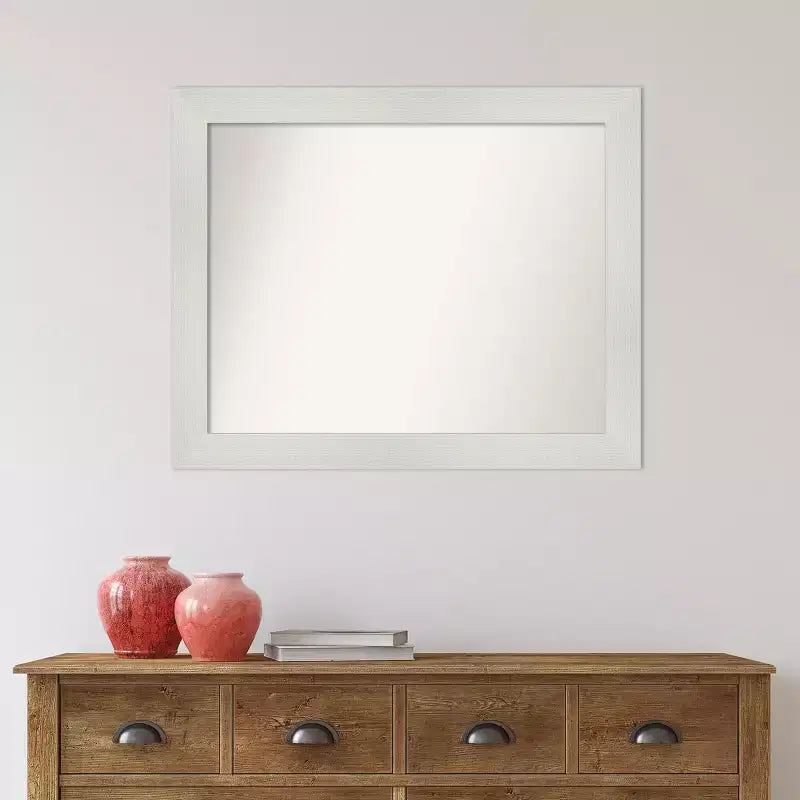 Miroir mural mosaïque blanc non biseauté 33" x 27" - Amanti Art : Rectangle moderne, Quincaillerie de montage incluse