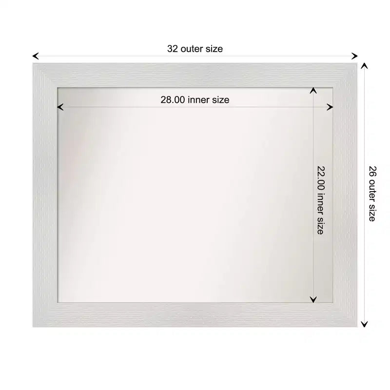 Miroir mural mosaïque blanc non biseauté 33" x 27" - Amanti Art : Rectangle moderne, Quincaillerie de montage incluse
