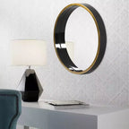 Miroir mural décoratif rond Howard Elliott 24" avec cadre en bois noir/doré Brando : Style moderne, aucun assemblage requis