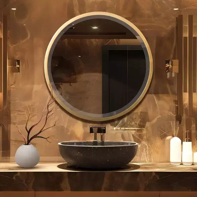 Miroir mural décoratif rond Howard Elliott 24" avec cadre en bois noir/doré Brando : Style moderne, aucun assemblage requis