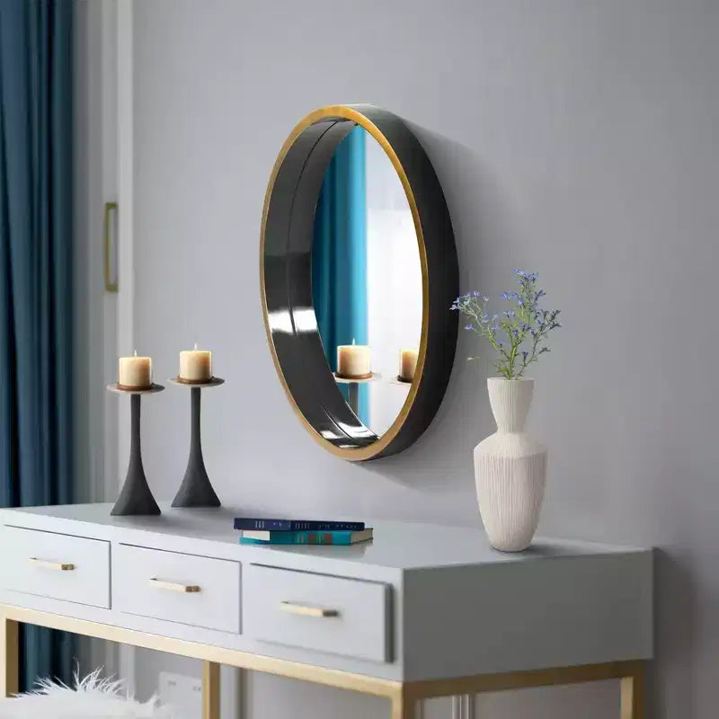 Miroir mural décoratif rond Howard Elliott 24" avec cadre en bois noir/doré Brando : Style moderne, aucun assemblage requis