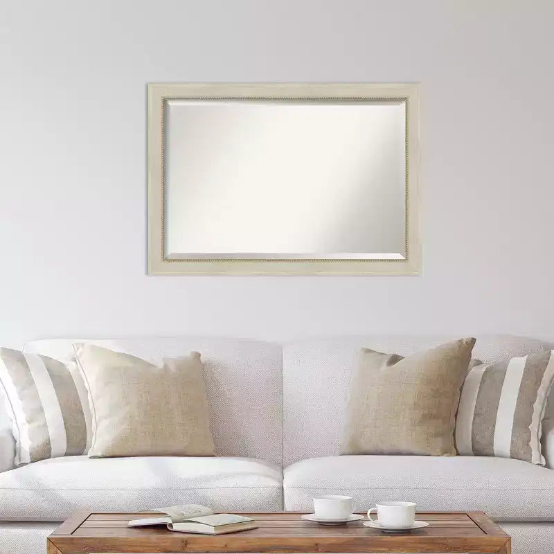 Miroir mural biseauté crème en bois « Parthénon », 102 x 71 cm – Amanti Art : Rectangulaire moderne, aucun assemblage requis